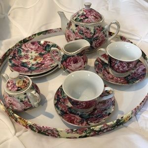 Floral glass tea set